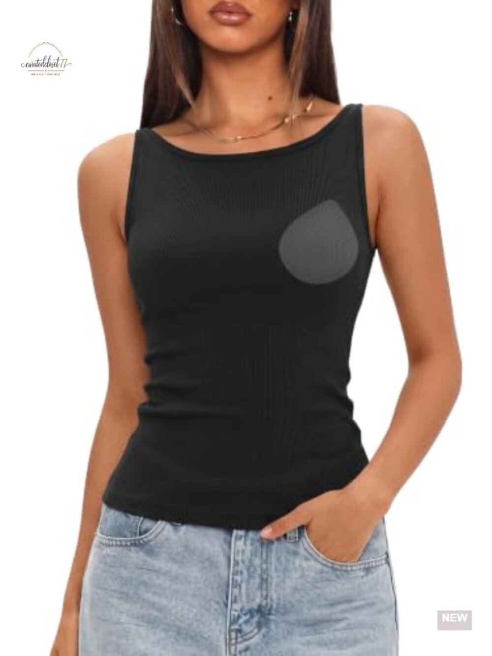 Ribflex Workout Tank Top Women Built-in Bra Boat Neck High Stretch Sleeveless